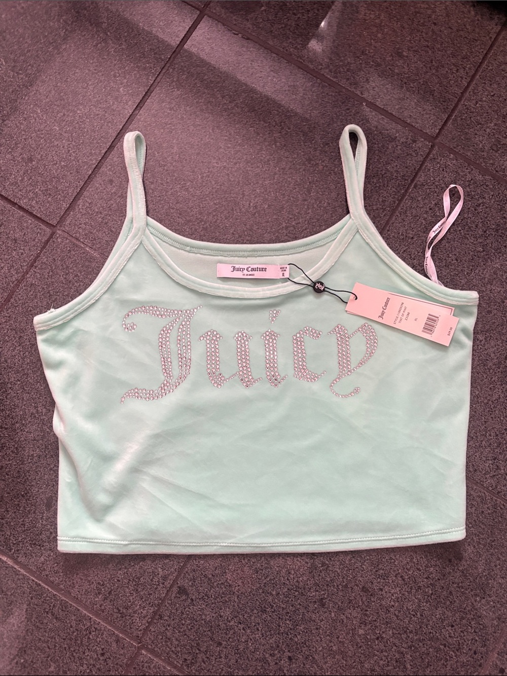 Juicy Couture Mint Rhinestone Logo Crop Camisole